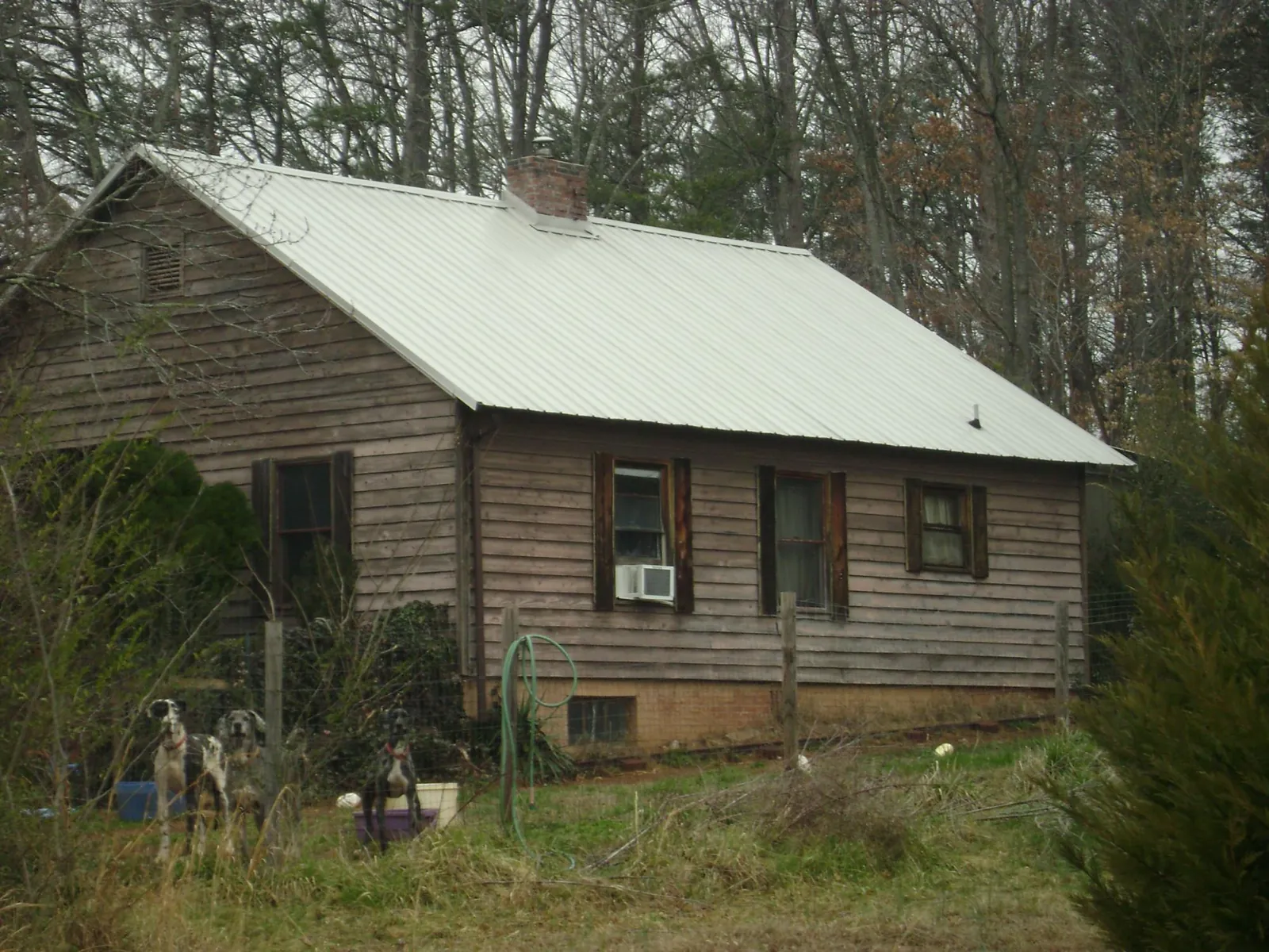 White metal roof on an old wood sided farmhouse, from a Asphalt Shingle Roof Repair job in Santa